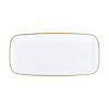 10.6" x 5" White with Gold Rim Flat Raised Edge Rectangular Disposable Plastic Plates (120 Plates) Image 1
