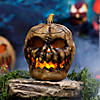 10" Animated Flaming Burlap Pumpkin Halloween Decoration Image 1