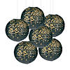 10" Black & Gold Patterned Hanging Paper Lanterns - 6 Pc. Image 1