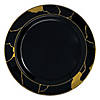 10" Black with Gold Marble Disposable Plastic Dinner Plates (50 Plates) Image 1