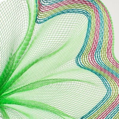 10&quot; Border Stripe Mesh Ribbon: Lime, Hot Pink, Fresh Green, Turquoise Image 1
