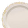 10" Ivory with Gold Vintage Rim Round Disposable Plastic Dinner Plates (50 Plates) Image 1