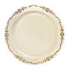 10" Ivory with Gold Vintage Rim Round Disposable Plastic Dinner Plates (50 Plates) Image 1