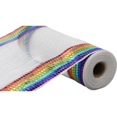 10" Metallic Foil Border Mesh Ribbon: Rainbow (10 Yards) Image 1