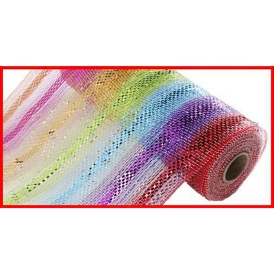 10" Metallic Stripe Mesh Ribbon: Rainbow (10 Yards) Image 1