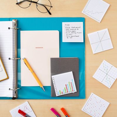 10 Pack Mini Graph Paper Sticky Notes in 6 Designs, 25 Sheets per Pad, 3x3 In Image 1