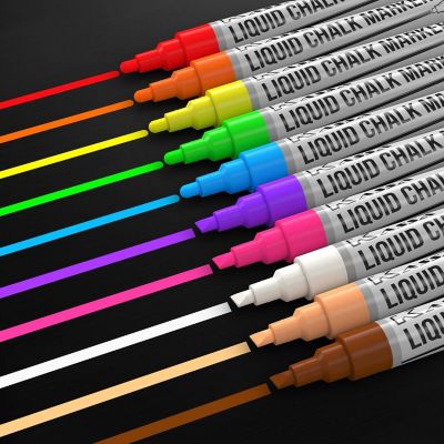 10-Pack Neon Multicolor Chalk Markers - Includes Reversible Bullet &amp; Chisel Tips - Works on Chalkboards, Windows Image 1