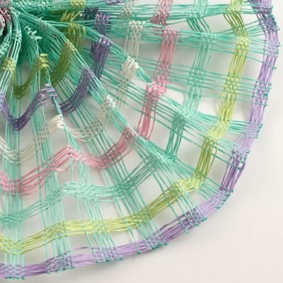 10" Plaid Poly Burlap Mesh Ribbon: Mint/White/Pink Image 2