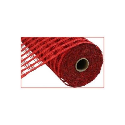 10" Poly Burlap Check Mesh Ribbon: Red Image 3