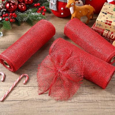 10" Poly Burlap Mesh Ribbon: Red Image 3