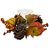 10" Pumpkin  Berry and Pine Cone Fall Harvest Tealight Candle Holder Image 3
