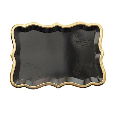 10 Rectangle 14" Paper Serving Trays Scroll Design Gold Rim Party Decorations Image 1