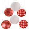 10&quot; Red Gingham Hanging Paper Lanterns - 6 Pc. Image 1