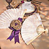 10" Vintage Lace Design White & Gold Folding Paper Hand Fans - 12 Pc. Image 2