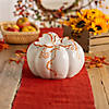 10" White Ceramic Pumpkin with Molded Leaves & Vines Image 1