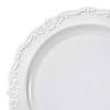 10" White Vintage Round Disposable Plastic Dinner Plates (50 Plates) Image 1