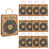 10" x 12 3/4" Large Holiday Wreath Kraft Paper Gift Bags - 12 Pc. Image 1