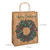 10" x 12 3/4" Large Holiday Wreath Kraft Paper Gift Bags - 12 Pc. Image 1