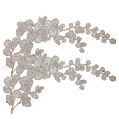 10" x 5.5" Silver Floral Embroidered Patch 12 Pack Image 1
