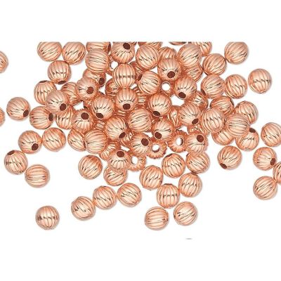 100 Clear-Coated Solid Copper 3mm Round Corrugated Beads, 0.7mm Hole Image 1