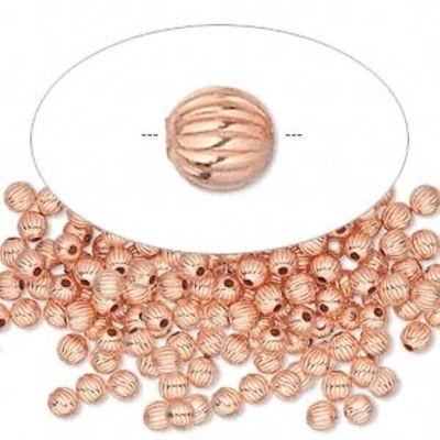 100 Clear-Coated Solid Copper 3mm Round Corrugated Beads, 0.7mm Hole Image 1