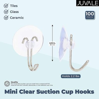 100 Pack Mini Clear Shower Suction Cup Hooks, 0.19 in, 30 mm Image 1