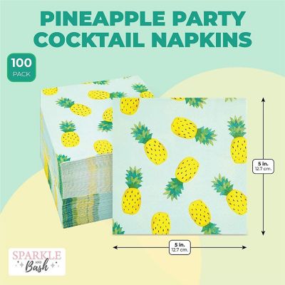 100 Pack Pineapple Party Cocktail Napkins (5 In) Image 1