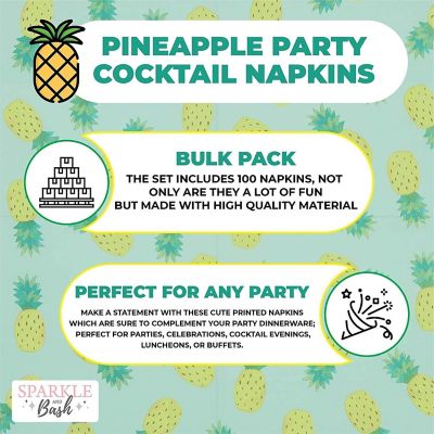 100 Pack Pineapple Party Cocktail Napkins (5 In) Image 2