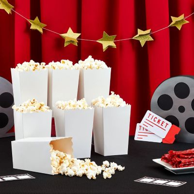 100 Pack White Popcorn Boxes for Party, Bulk Paper Treat Containers for Movie Night Decorations, 3.3 x 5.5 x 3.5 in Image 1