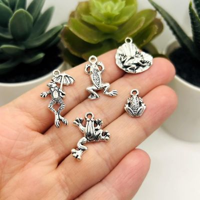 100 Pc Silver Frog Charms, 5 Styles Image 1