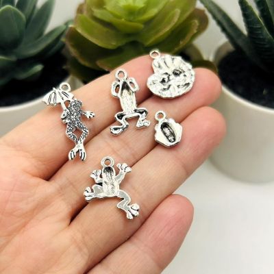 100 Pc Silver Frog Charms, 5 Styles Image 2