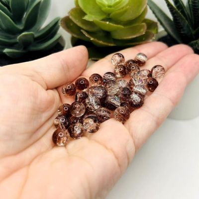 100 pcs 8mm Brown Crackle Glass Beads Image 1