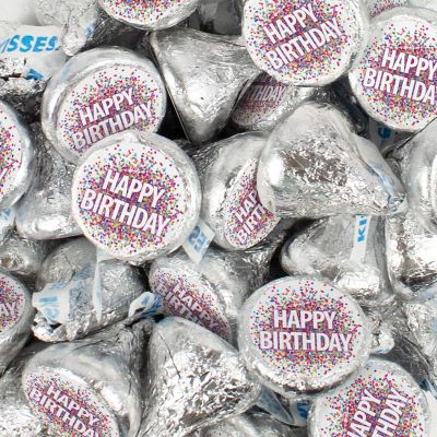 100 Pcs Birthday Candy Party Favors Milk Chocolate Hershey's Kisses with Stickers - Confetti Themed Image 1