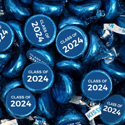 100 Pcs Blue Graduation Candy Hershey's Kisses Milk Chocolate Class of 2024 (1lb, Approx. 100 Pcs)  - By Just Candy Image 1