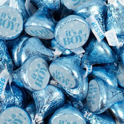 100 Pcs Blue It's a Boy Baby Shower Candy Party Favors Milk Chocolate Hershey's Kisses with Stickers Image 1