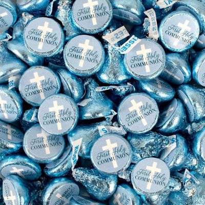 100 Pcs Boy First Holy Communion Candy Hershey's Kisses Milk Chocolate (1lb, Approx. 100 Pcs)  - By Just Candy Image 1