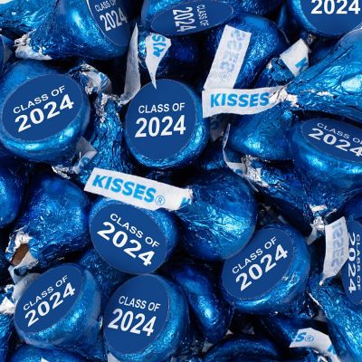 100 Pcs Graduation Candy Party Favors Milk Chocolate Hershey's Kisses with Stickers - Blue Class of 2024 Image 1
