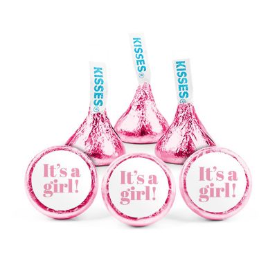 100 Pcs It's a Girl Baby Shower Candy Pink Hershey's Kisses Milk Chocolate (1lb, Approx. 100 Pcs) - No Assembly Required - By Just Candy Image 1