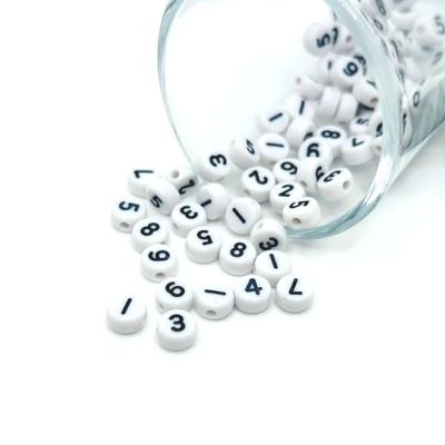 100 Pcs White and Black Number Beads Image 1