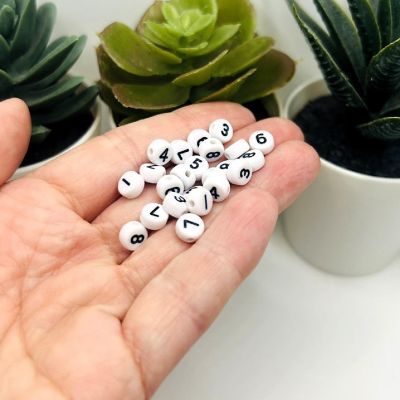 100 Pcs White and Black Number Beads Image 1