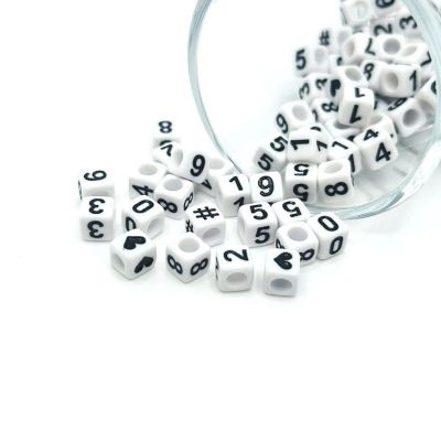 100 Pcs White and Black Number Beads Image 1