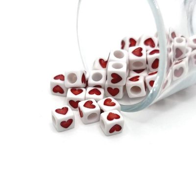 100 Pieces Red and White Heart Beads Image 1