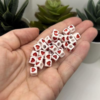 100 Pieces Red and White Heart Beads Image 3