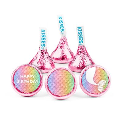 100ct Mermaid Birthday Candy Party Favors Hershey's Kisses Milk Chocolate (100 Candies + 1 Sheet Stickers)  - Assembly Required - by Just Candy Image 1