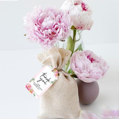 100PC Thank You For Tags Pink Peonies Image 1