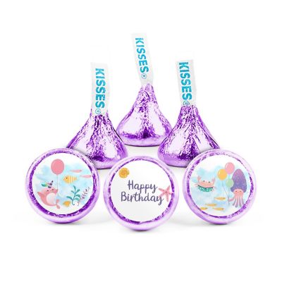 100pcs Mermaid Birthday Candy Party Favors Hershey's Kisses Milk Chocolate (100 Candies + 1 Sheet Stickers)  by Just Candy - Assembly Required Image 1