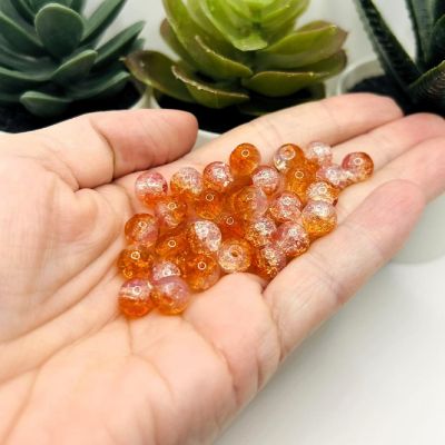 107 Pcs 8mm Orange Crackle Beads Image 1