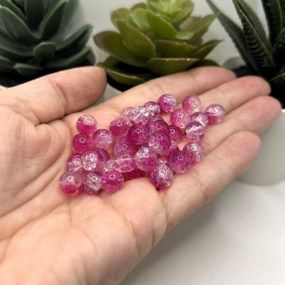 107 Pcs 8mm Pink Crackle Beads Image 1