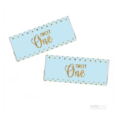 10PK Light Blue Gold Glitter Bar Labels Image 2