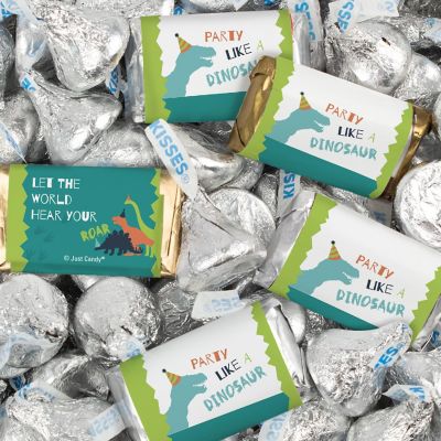 116 Pcs Dinosaur Kid's Birthday Candy Party Favors Wrapped Hershey's Miniatures and Kisses by Just Candy (1.50 lbs) Image 1